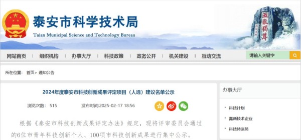 获奖！公司科研项目荣获2024年度泰安市科技创新成果奖